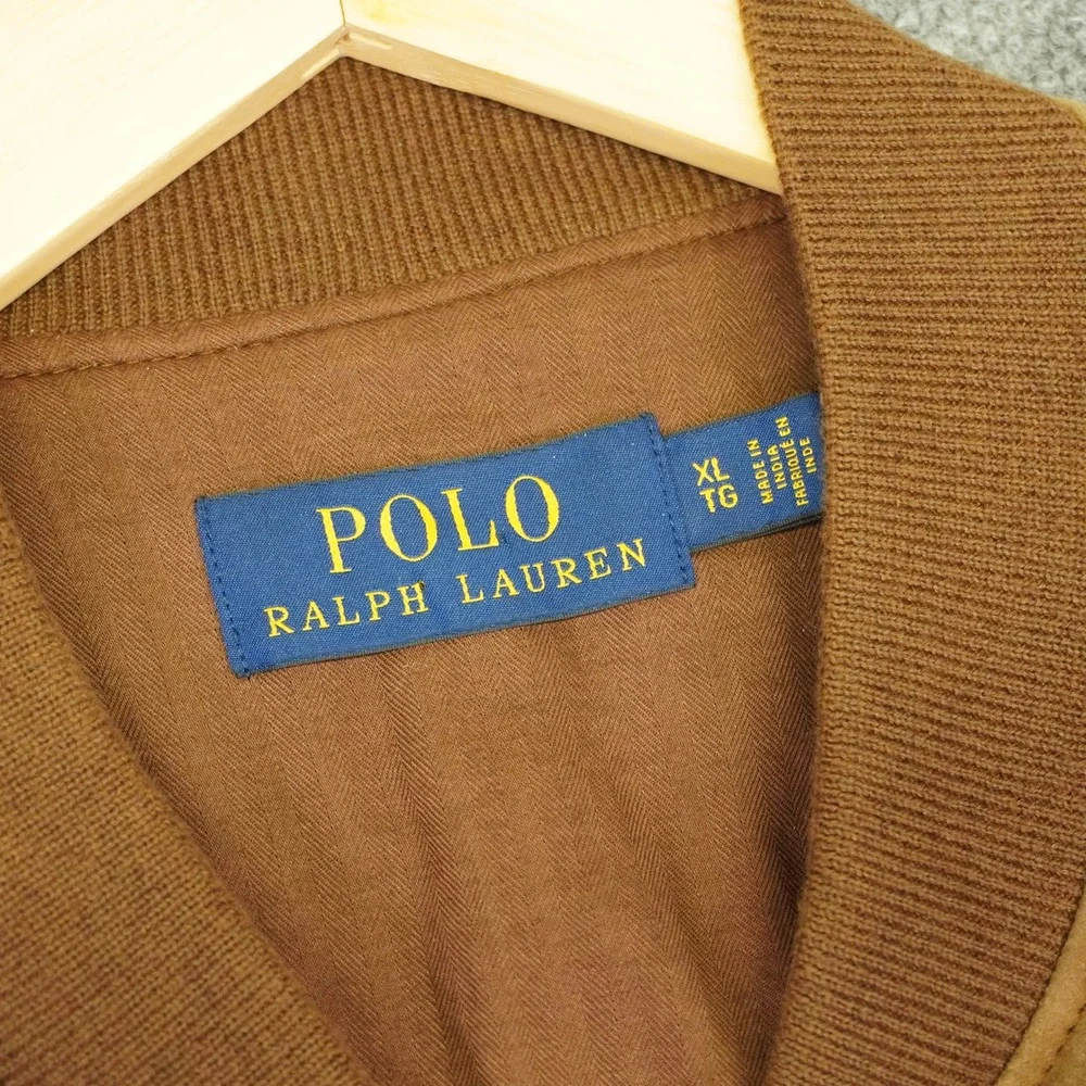 Polo Ralph Lauren Goat Suede Bomber Jacket Mens XL Tan Full Zip Utility Pocket